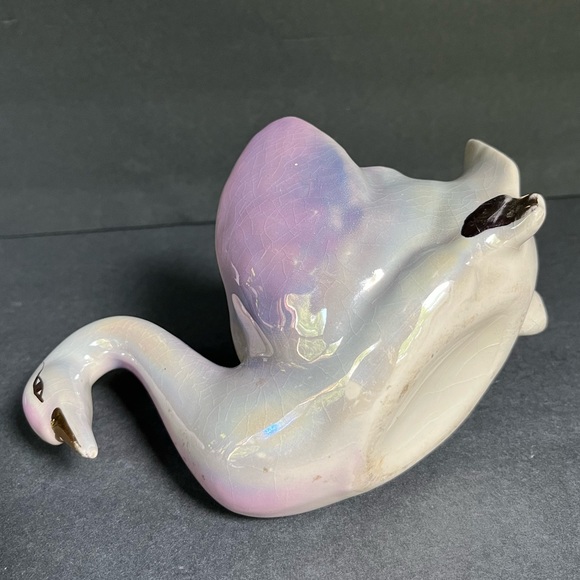 VTG Swan Planter Vase Lavender Iridescent Victorian Decor Lustreware Gold - Picture 6 of 6